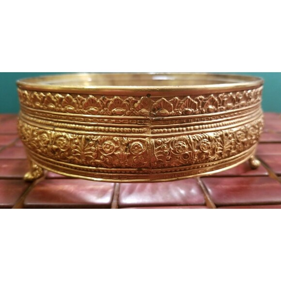 Vintage Hollywood Regency Style Gold Ormolu Footed 3 Section Candy Dish PNCW - Picture 4 of 5